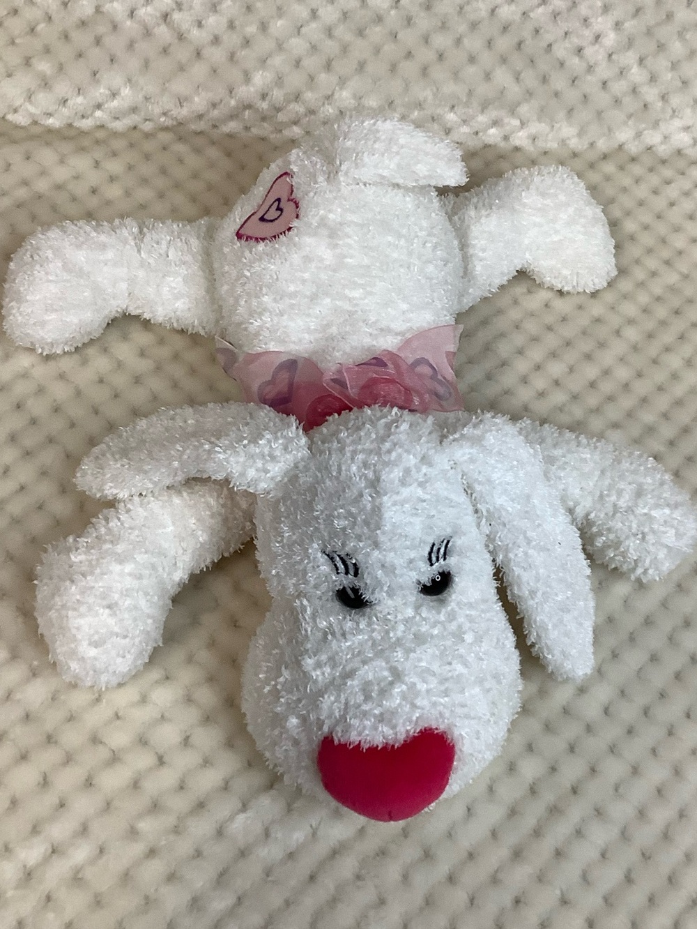 Unbranded White Plush Dog Pink Nose Eyelashes Embroidered Heart Stuffed Animal